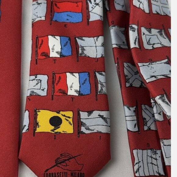 Fornasetti Milano Red Flag Nautical Silk Neck Tie Made In Italy Ship Countries - Picture 4 of 5